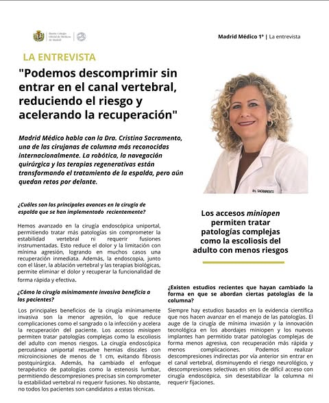 Dra. Cristina Sacramento - Tratamiento de Columna Vertebral MEDICOS ESPECIALISTAS CIRUGIA ORTOPEDICA Y TRAUMATOLOGIA