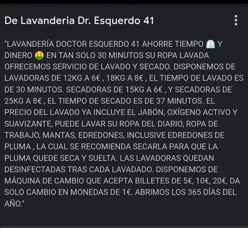 Lavander&iacute;a Dr. Esquerdo 41 LAVANDERIAS DOMESTICAS